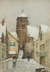 James Garden Laing, ROTHENBURG IN THE SNOW, watercolour