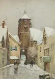 James Garden Laing, ROTHENBURG IN THE SNOW, watercolour