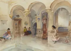 William Russell Flint, MORNING APPOINTMENTS, THE MAIRIE AT MANOSQUE, watercolour