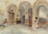 William Russell Flint, MORNING APPOINTMENTS, THE MAIRIE AT MANOSQUE, watercolour