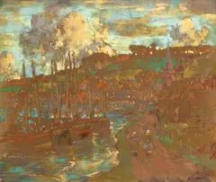 James Watterson Herald, A BUSY FISHING VILLAGE, pastel