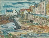 William George Gillies, CELLARDYKE HARBOUR, watercolour and pen
