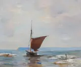 William Miller Frazer, TRIMMING THE SAILS, oil on canvas