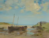William Miller Frazer, BOATS AT LOW TIDE, oil on canvas