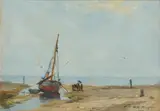 William Miller Frazer, UNLOADING THE CATCH, oil on canvas board