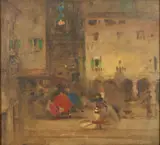 Arthur Melville, SPANISH BUILDINGS WITH FIGURES, Oil on canvas