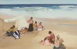 William Russell Flint, SPANISH GYPSY GIRLS ON THE BEACH AT ZARAUZ, watercolour