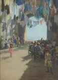 James McBey, BEAD-STRINGERS, VENICE, oil on canvas