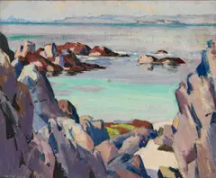 Francis Cadell, STAFFA AND RUM FROM IONA, oil on board