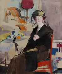Francis Cadell, INTERIOR: THE LADY IN BLACK, oil on canvas