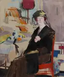 Francis Cadell, INTERIOR: THE LADY IN BLACK, oil on canvas