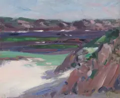 Francis Cadell, LOOKING TOWARDS MULL FROM SANDEELS BAY, IONA, oil on canvasboard