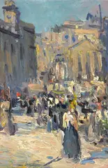 John Duncan Fergusson, BUSY DAY, PRINCES STREET, Oil on panel