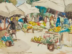 John Maclauchlan Milne, MARKET, ST. TROPEZ, watercolour