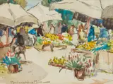 John Maclauchlan Milne, MARKET, ST. TROPEZ, watercolour