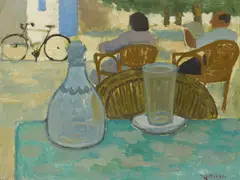 Alberto Morrocco, AT THE HOTEL ROSAS, oil on board