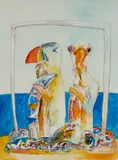 John Bellany, PUFFIN, BIRD AND FISH, pencil and watercolour