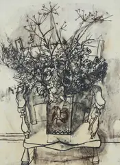 Leon Morrocco, DRIED LEAVES, 1971, charcoal and wash