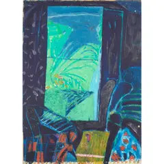 Elizabeth Blackadder, VIEW THROUGH A WINDOW, 1968, mixed media on paper laid on card