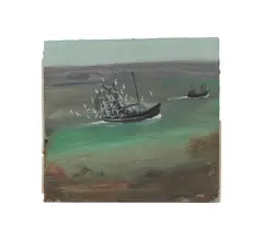 David Cook, FISHING BOAT & BIRDS, oil on board