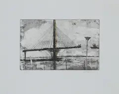 Kate Downie, SOUTH TOWER YELLOW CRANE, 2017, Etching with hand-colouring, 1/35
