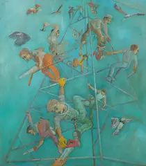 John Johnstone, MANY HANDS, oil on board