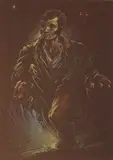 Peter Howson, RABBIE BURNS ON THE RUN, 2009, coloured pencil and pastel on dark brown paper