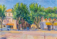 Frederick Gore, STREET SCENE, PROVENCE, oil on canvas-board