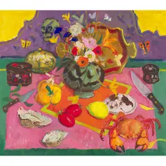 David McClure, STILL LIFE WITH MOMENTO MORI, 1986, oil on board
