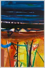 Barbara Rae, RED, DOWNPATRICK, mixed media on paper