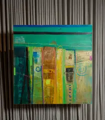 Barbara Rae, INISHKEAS, mixed media with collage on paper on canvas