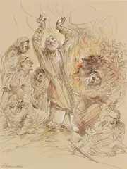 Peter Howson, THE BURNING BUSH, 2012, mixed media on brown paper