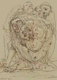 Peter Howson, THE GUARDIANS, 2012, ink and felt tip pen on grey paper