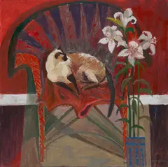 David M. Martin, RESTING SIAMESE AND LILIES, 2002, oil on canvas