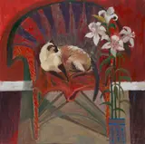 David M. Martin, RESTING SIAMESE AND LILIES, 2002, oil on canvas
