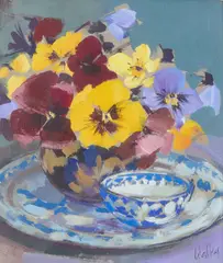 Ethel Walker, STILL LIFE WITH PANSIES, gouache