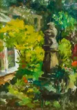 Mary Nicol Neill Armour, PAN IN SUMMER GARDEN, oil on board