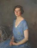 Walter Westley Russell, HALF-LENGTH PORTRAIT OF A YOUNG WOMAN IN BLUE, oil on canvas