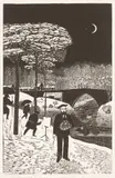 Bob Bain, PUNTERS IN THE SNOW, BRIG OF BALGOWNIE, Linocut, 12/100