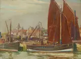 Hubert Thornley, BOATS IN PITTENWEEM HARBOUR, oil on board
