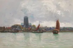 Andrew Black, HAY BARGES ON A CANAL, oil on canvas