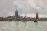 Andrew Black, HAY BARGES ON A CANAL, oil on canvas