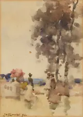 James Watterson Herald, FIGURES UNDER A TREE, watercolour