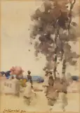 James Watterson Herald, FIGURES UNDER A TREE, watercolour