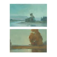 Thomas Bunting, TWO LANDSCAPES: 'COTTAGE BY THE LOCH SIDE' & 'THE RIVER MEANDER', oil on board (2)