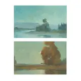 Thomas Bunting, TWO LANDSCAPES: 'COTTAGE BY THE LOCH SIDE' & 'THE RIVER MEANDER', oil on board (2)