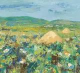 Perpetua M. Pope, HAY STACKS, BARRA, oil on canvas-board