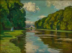 Thomas Corsan Morton, THE LONG WATER, HAMPTON COURT, oil on canvas laid to board