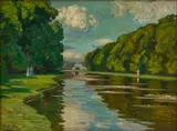 Thomas Corsan Morton, THE LONG WATER, HAMPTON COURT, oil on canvas laid to board