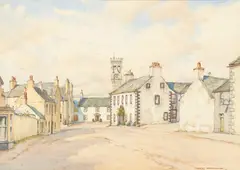 Charles Oppenheimer, VIEW OF GATEHOUSE OF FLEET WITH THE CLOCK TOWER, watercolour